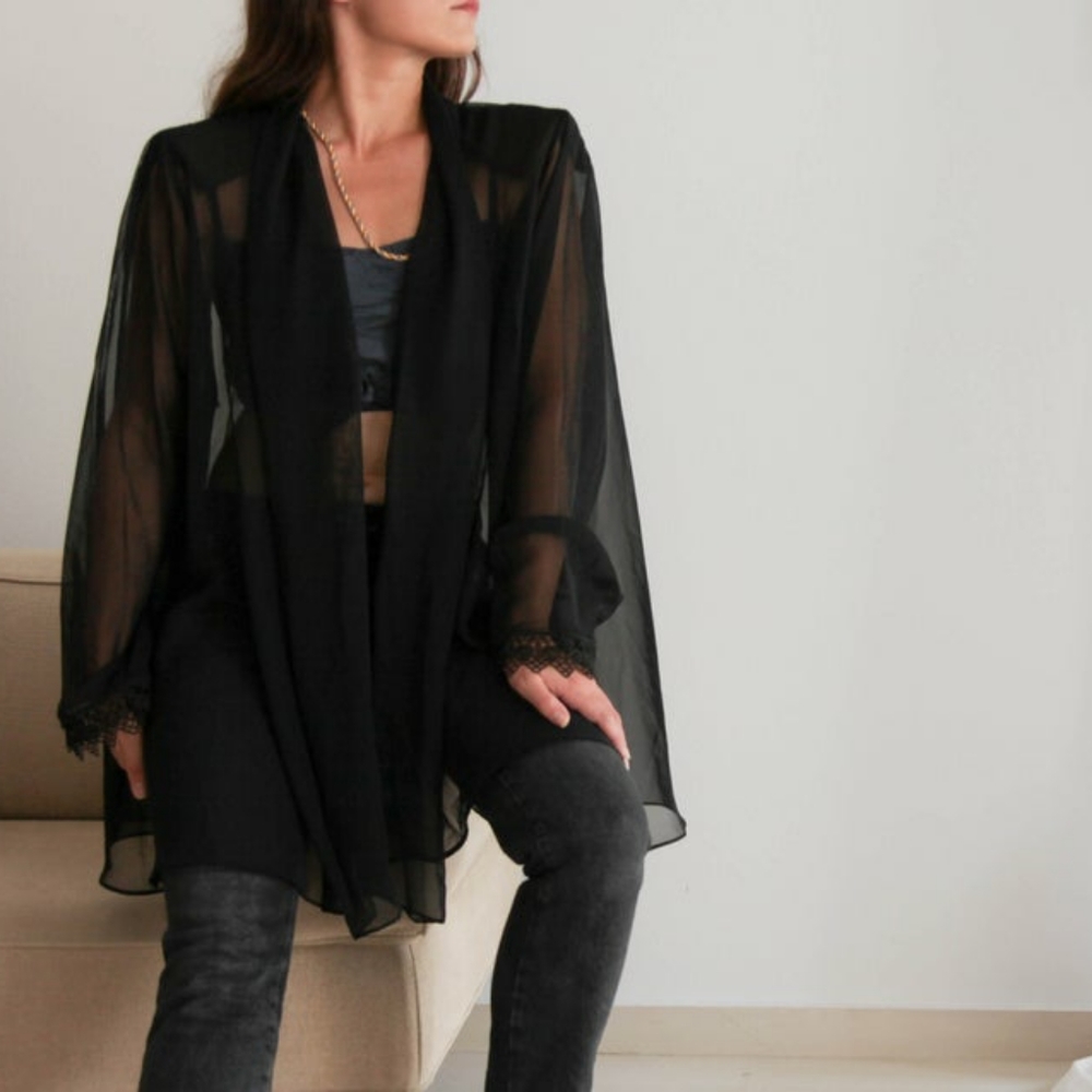 Vintage black sheer jacket jacket with lace detail
